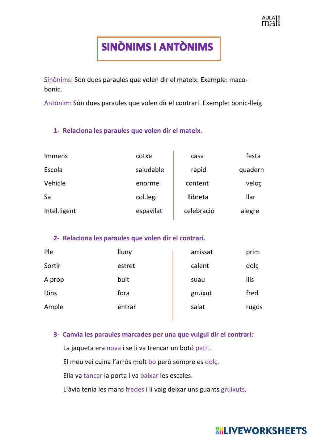 Sinòmins i antònims