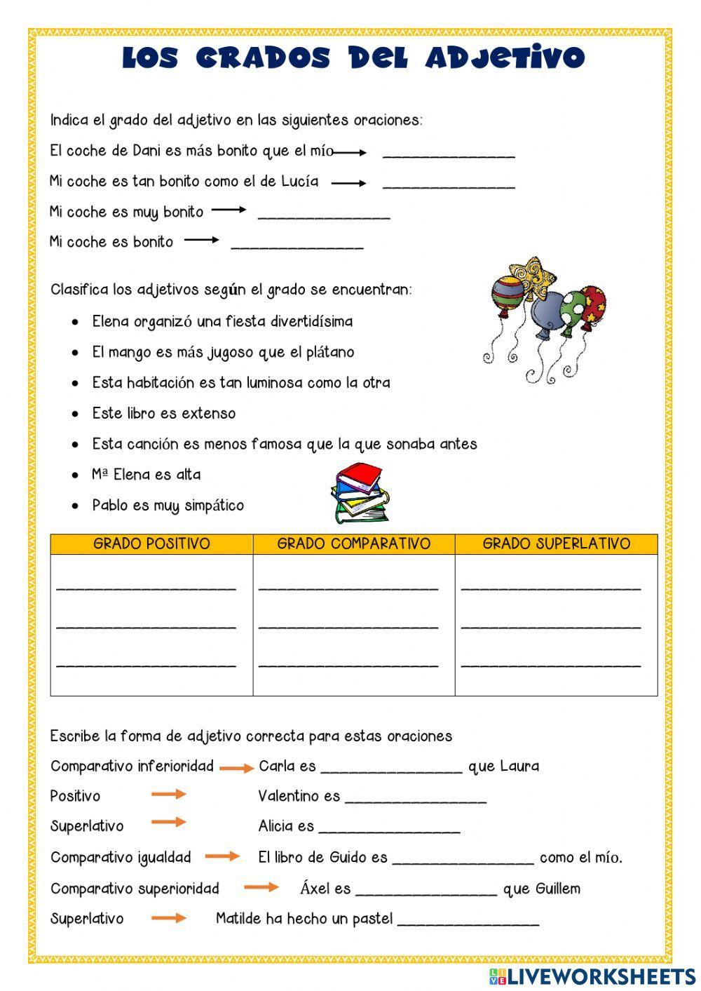 Grados Del Adjetivo Exercise For 3º 5º Primaria Live Worksheets