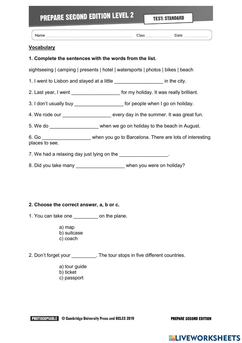 Prepare 2 UNIT 7test