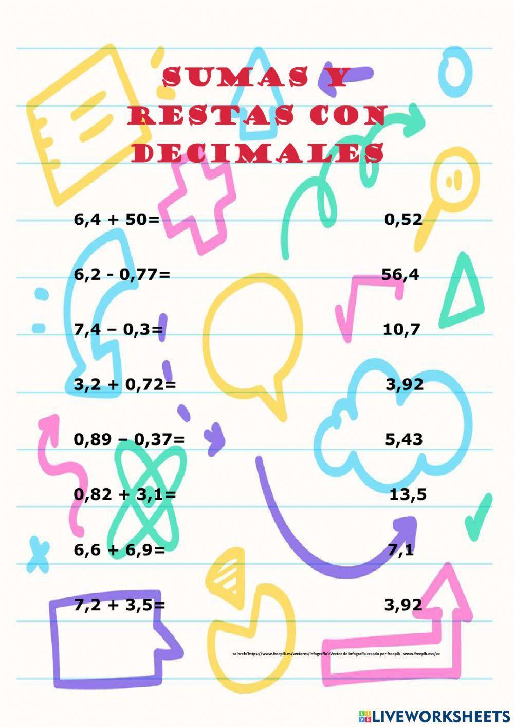 Sumas y restas con decimales