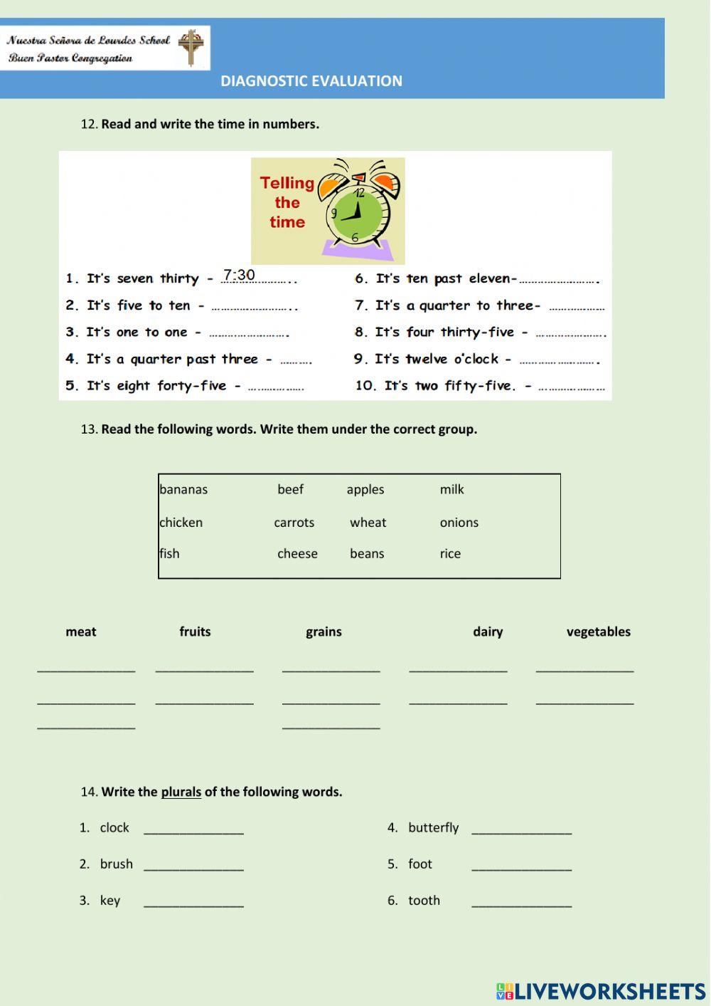EVALUACION DIAGNOSTICA PRIMERO