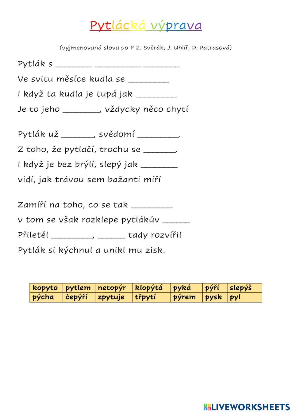 Vyjmenovaná slova po P - písnička