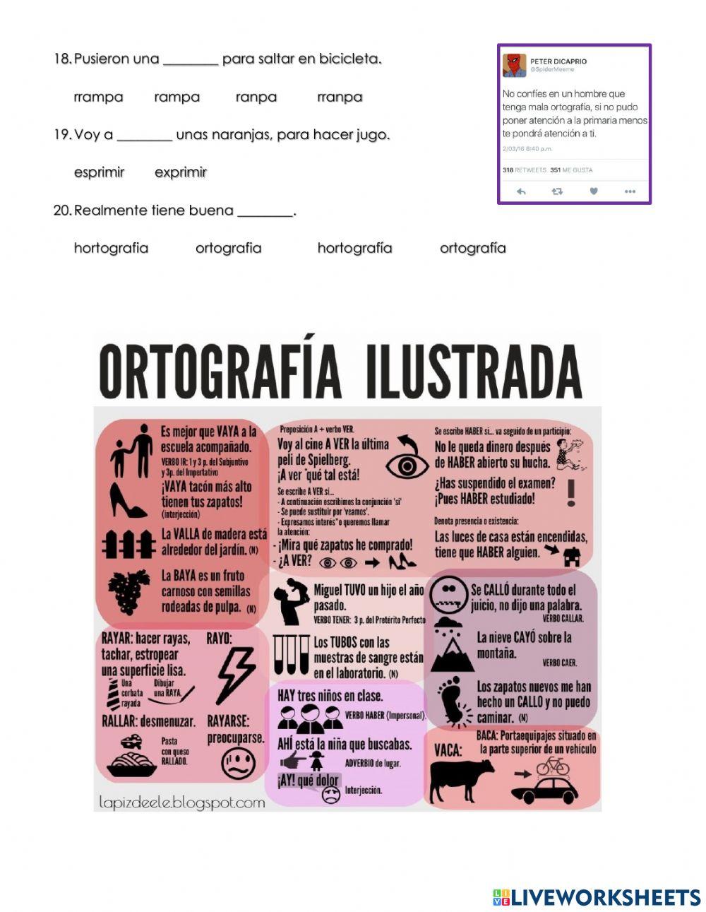20 preguntas de ortografía worksheet | Live Worksheets