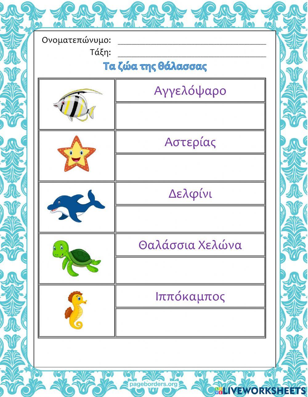 Τα ζώα της θάλασσας