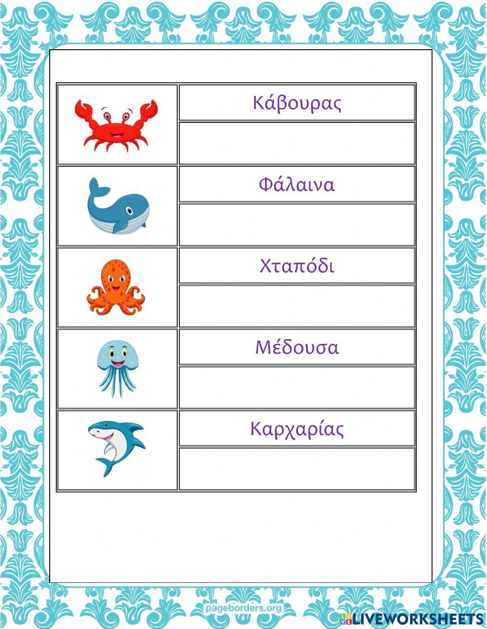 Τα ζώα της θάλασσας