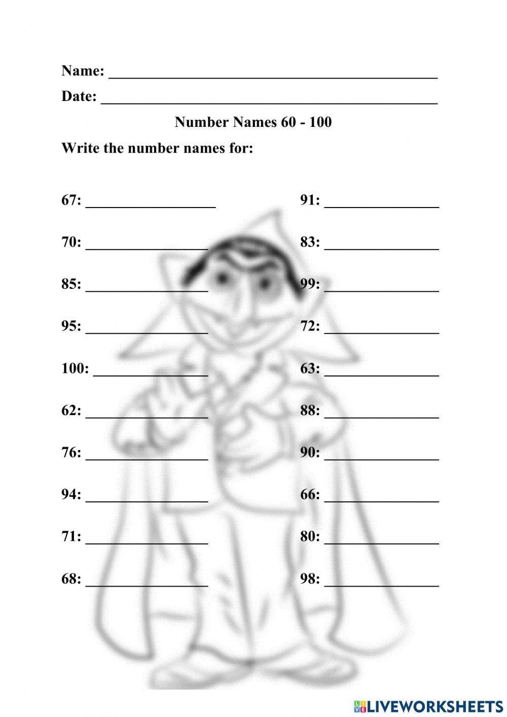 Number names 60 - 100