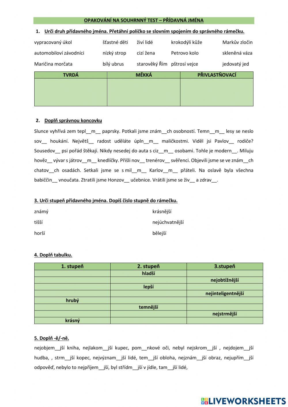 Opakování - přídavná jména