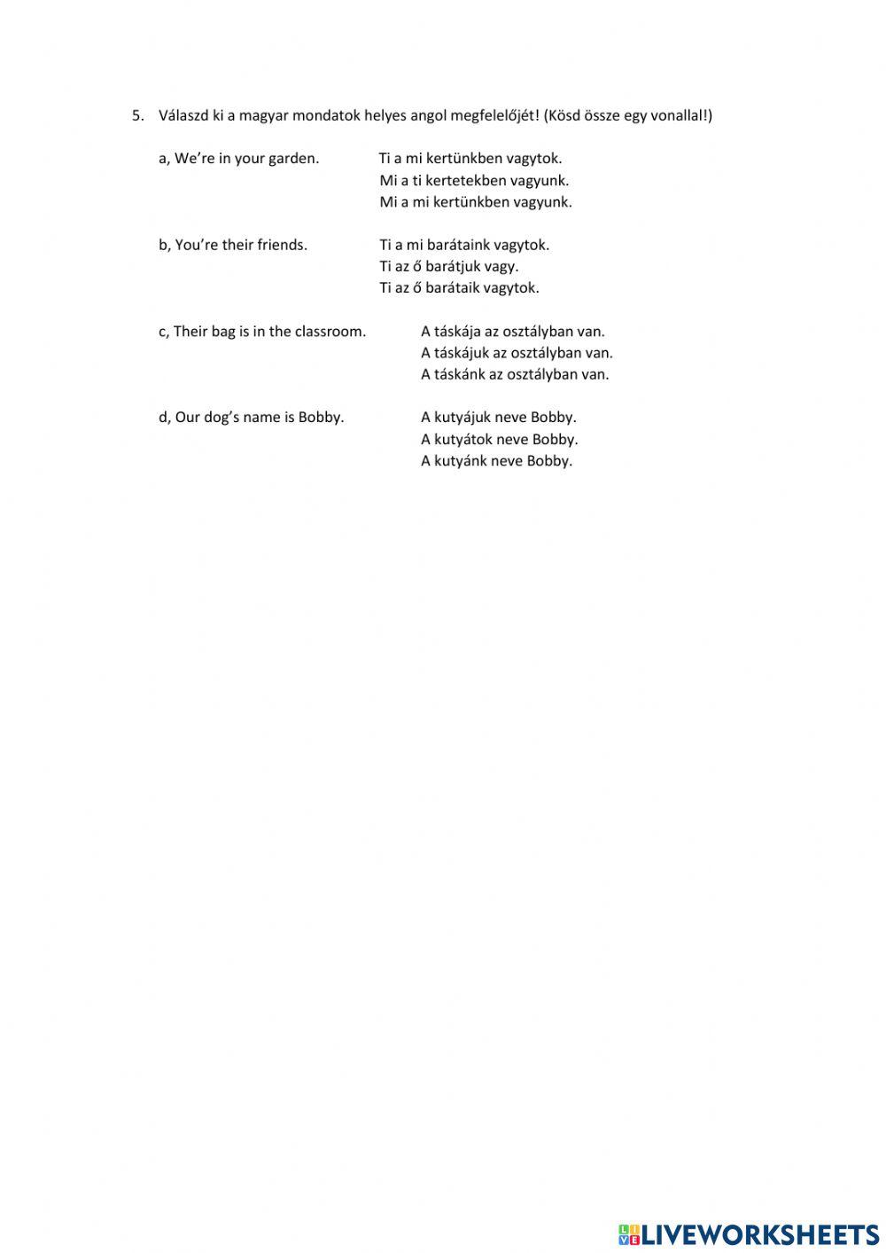 Personal pronouns, possessive adjectives