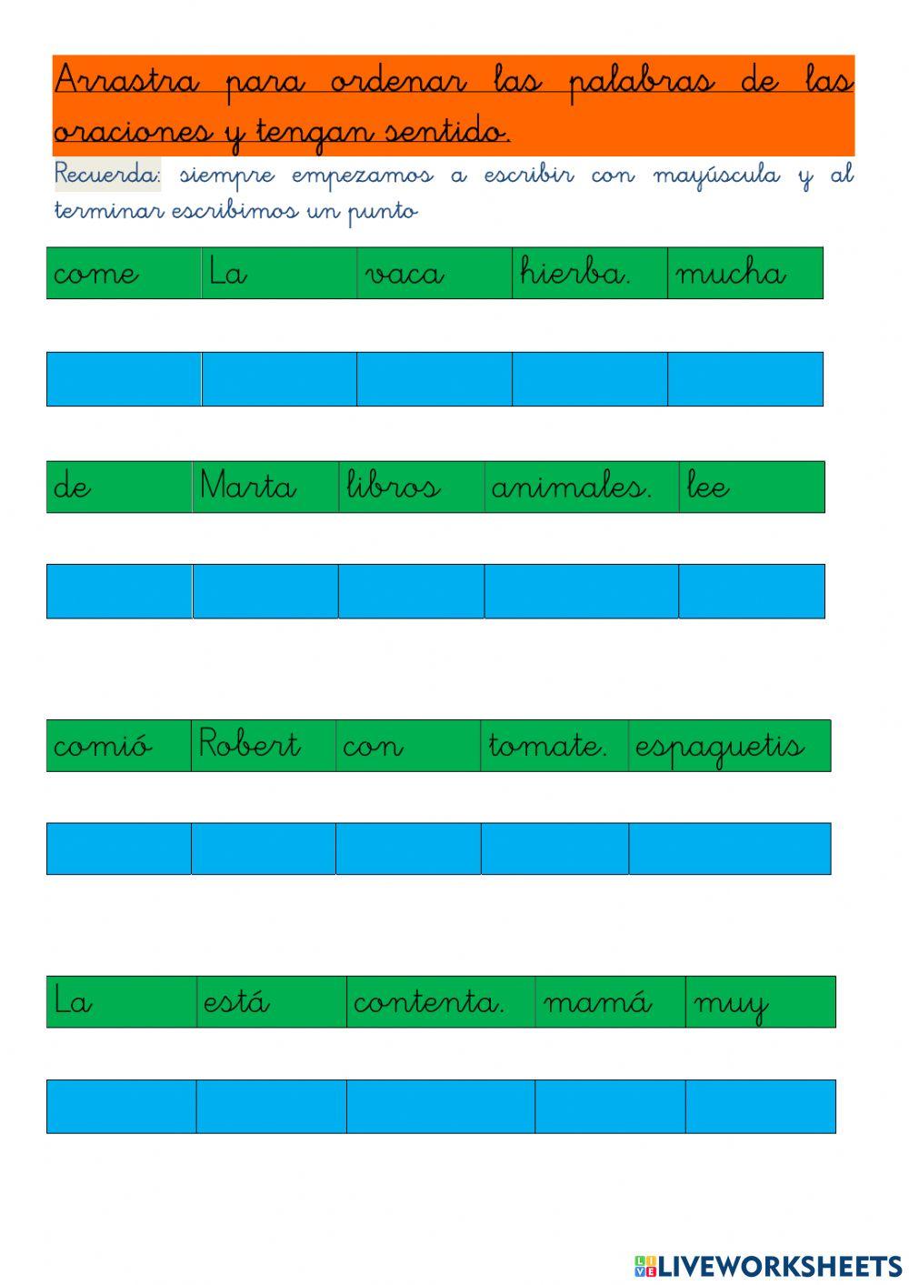 Ordenar oraciones 22 de marzo de 2021