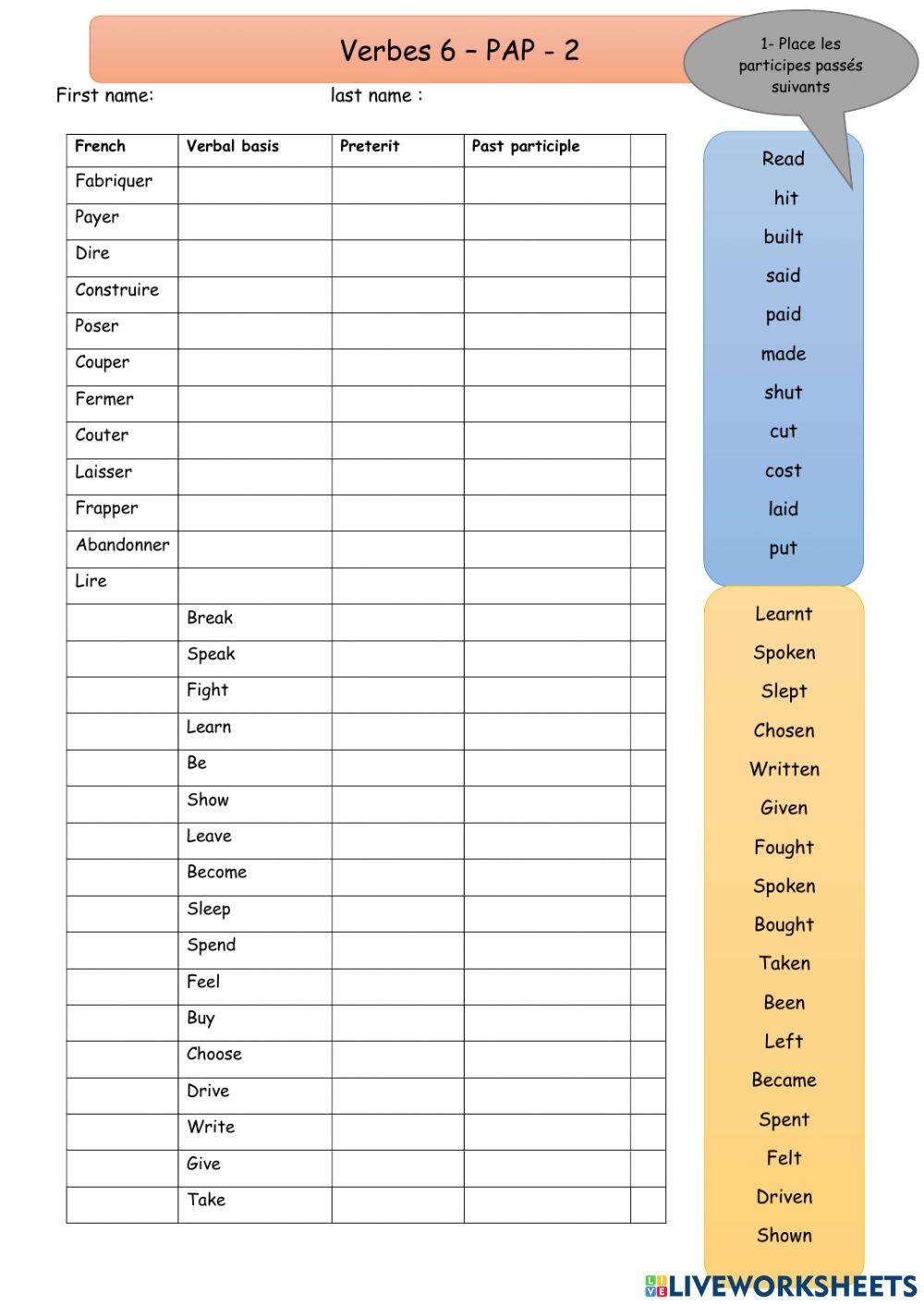 4°-3° - Verbes 6 - PAP - 2