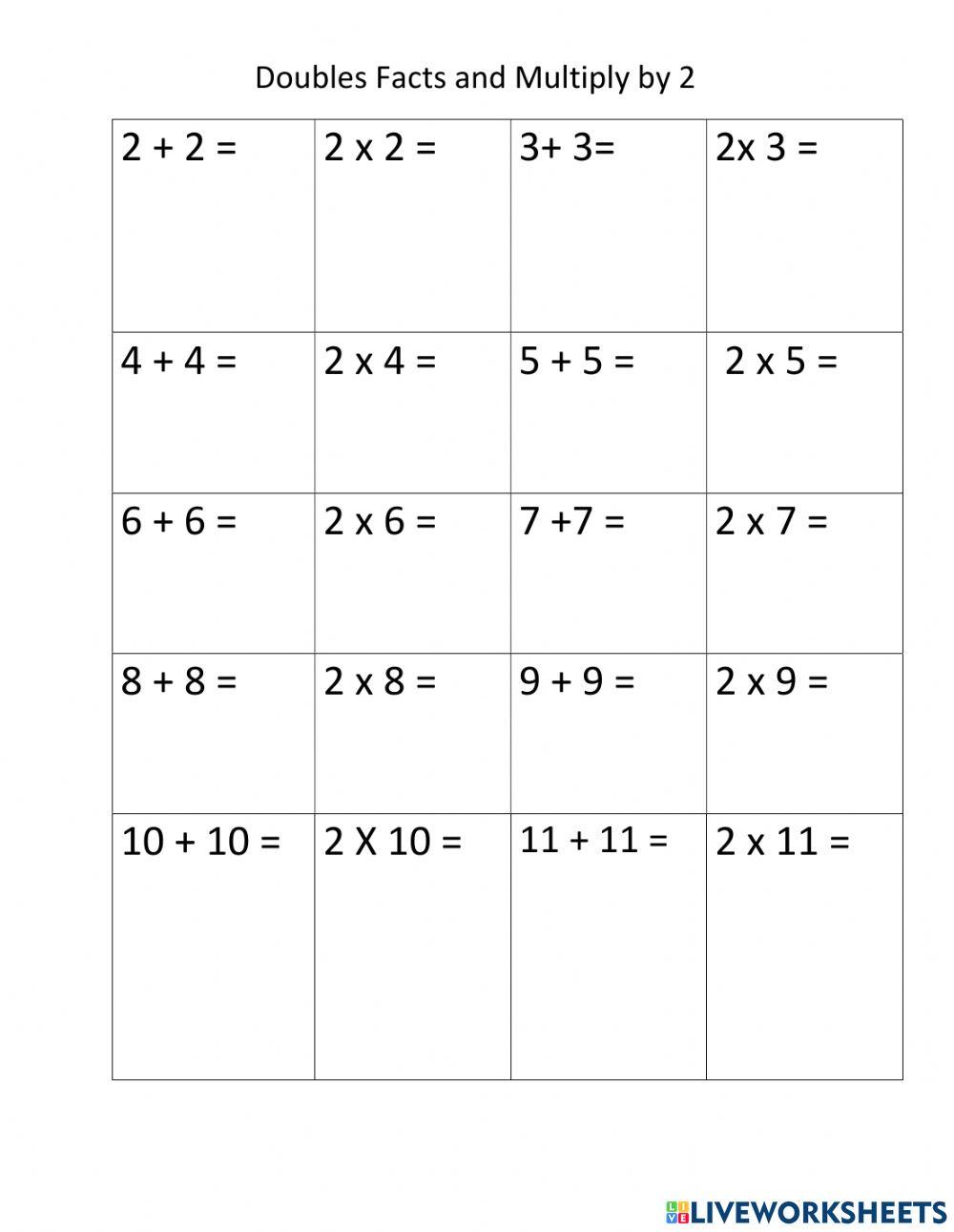 Doubles Multiply by 2 Worksheet worksheet Live Worksheets