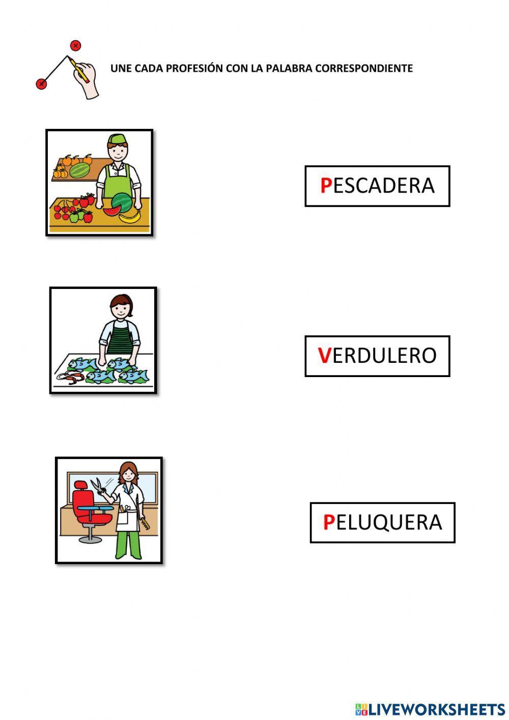 Une las profesiones con la palabra correspondiente