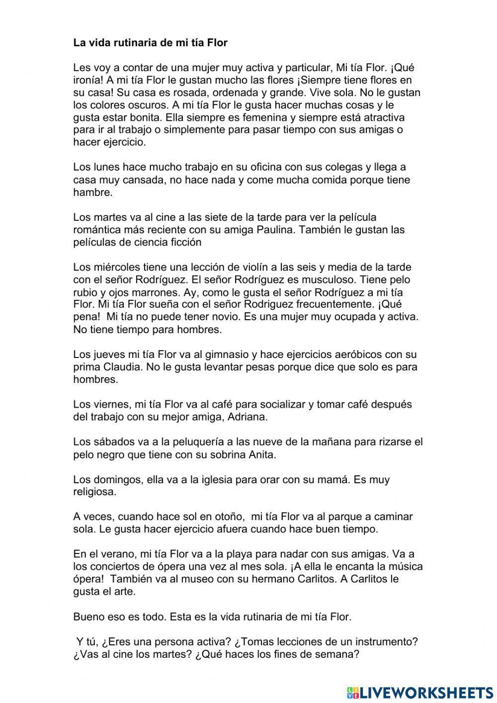 Mi Tía Flor Reading Activity