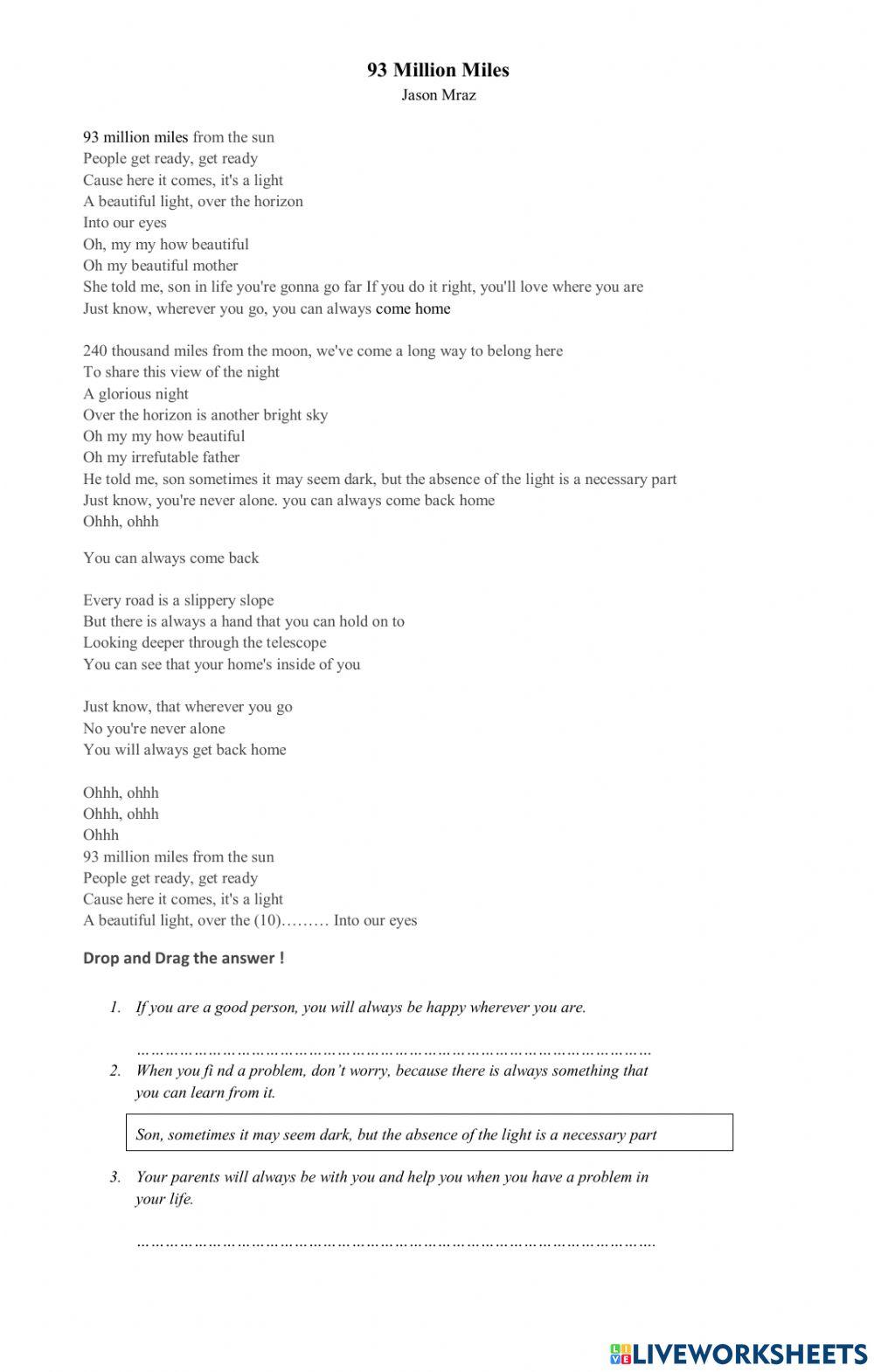 The song 95 Million Miles