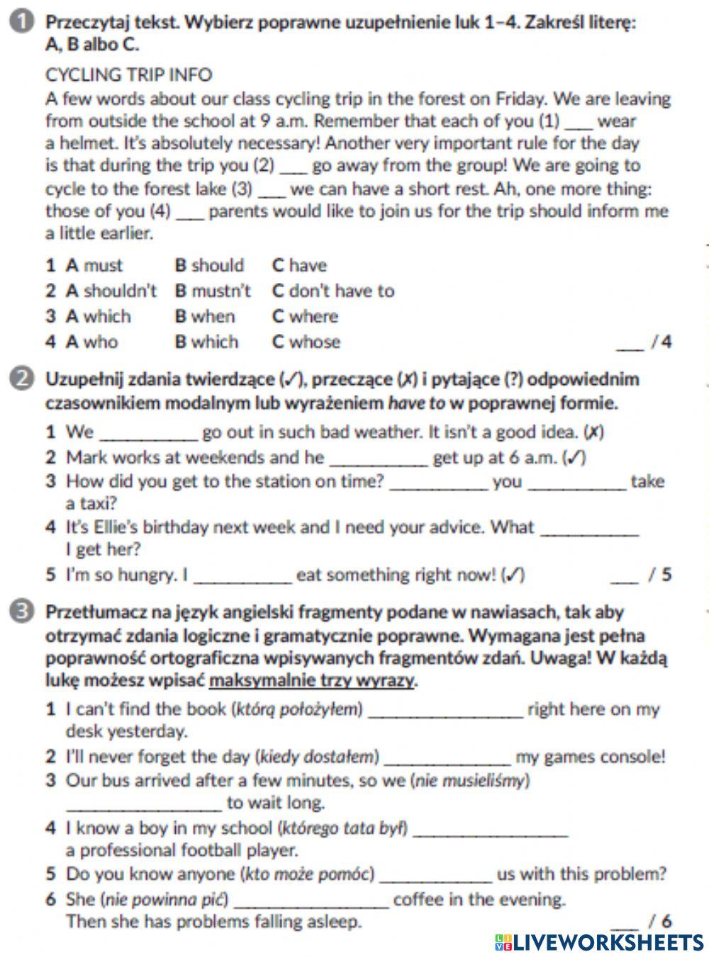 Repetytorium unit 8 short test