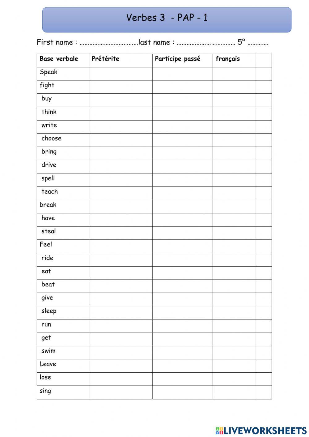 5° verbes 3 - PAP-2