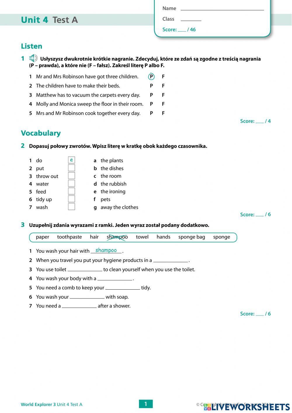 Junior Explorer 4 Unit 6 Test