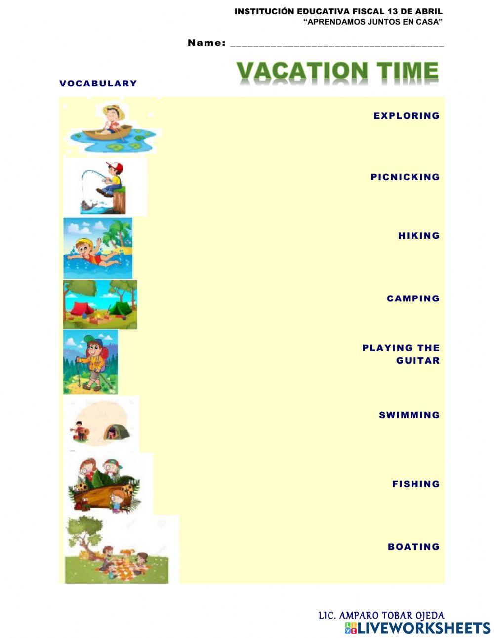 Vacation time vocabulary