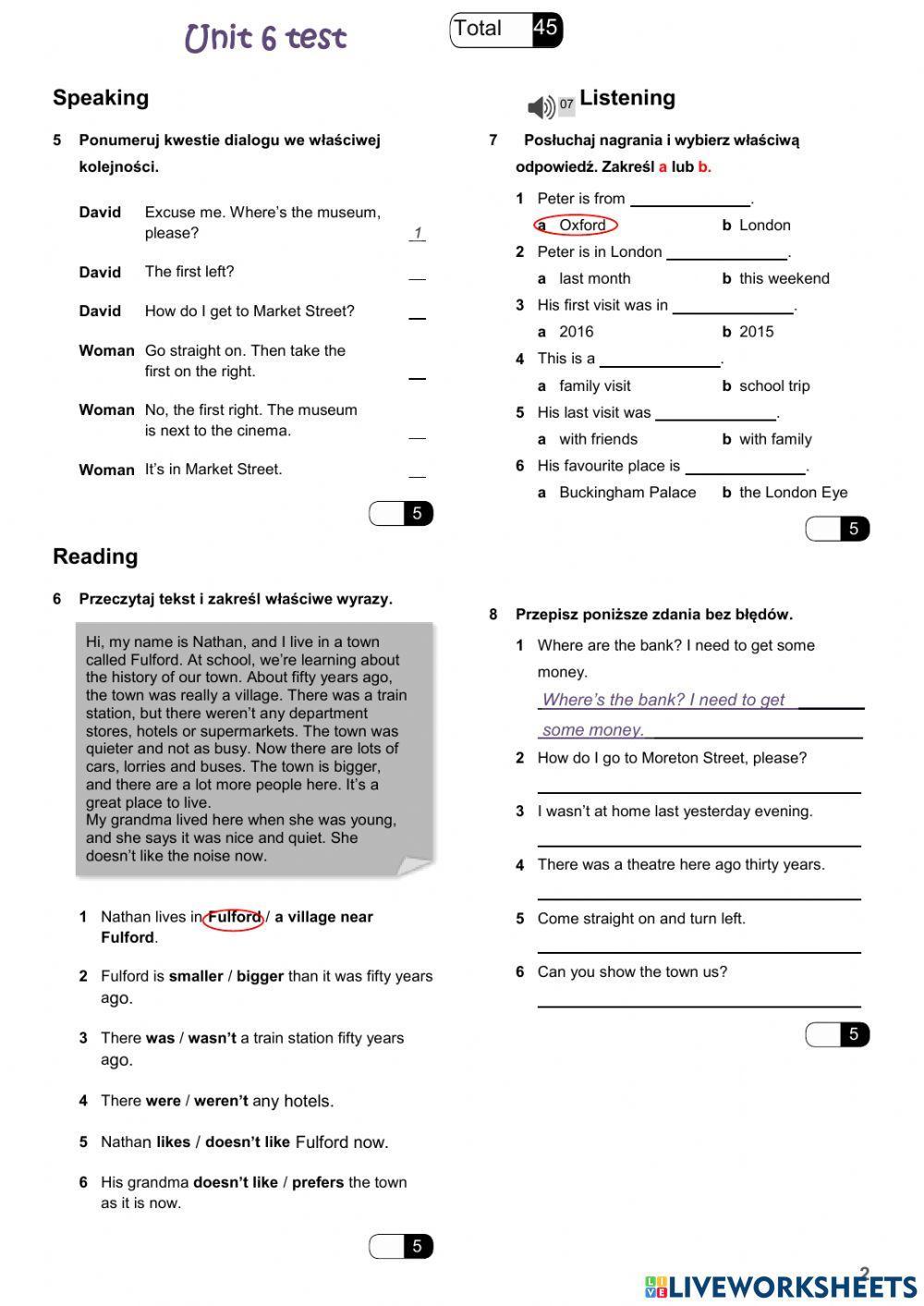 Places in town, past simple of -to be-