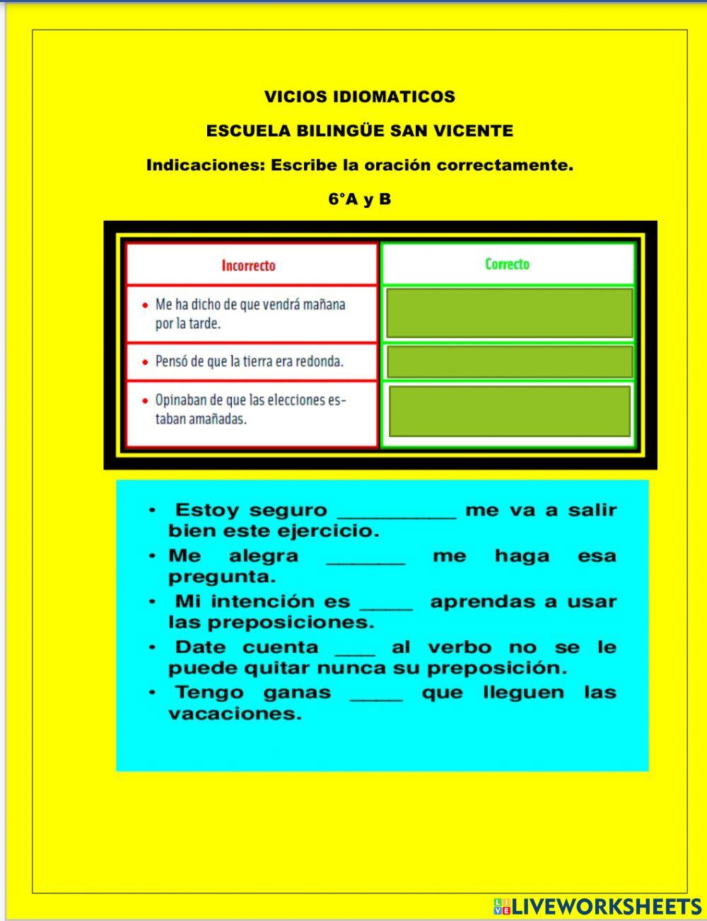 Vicios Idiomáticos - Escuela Bilingüe San Vicente 6°- 2021