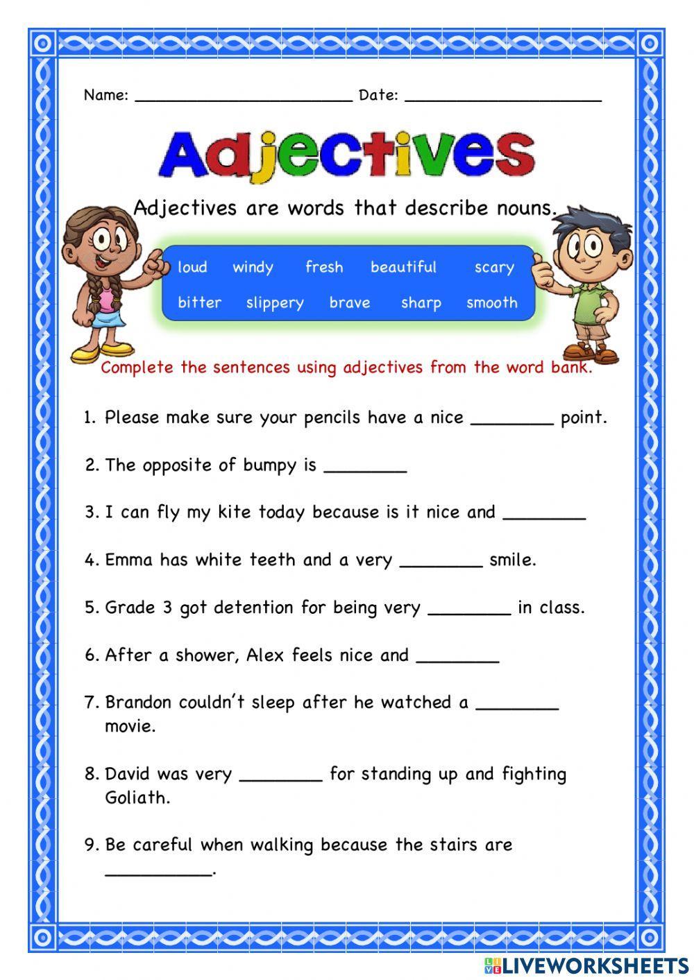 adjectives live worksheet grade 5
