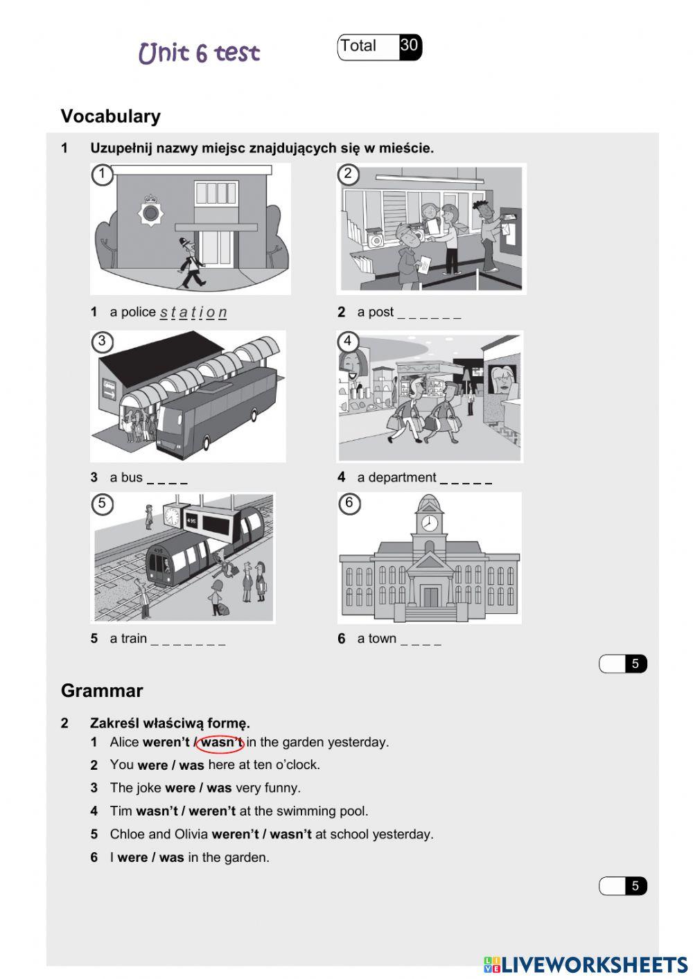 Places in town, past simple of -to be-