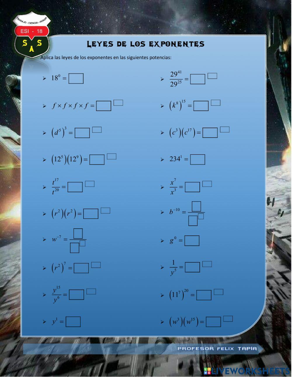 Leyes de los exponentes Leyes de los exponentes