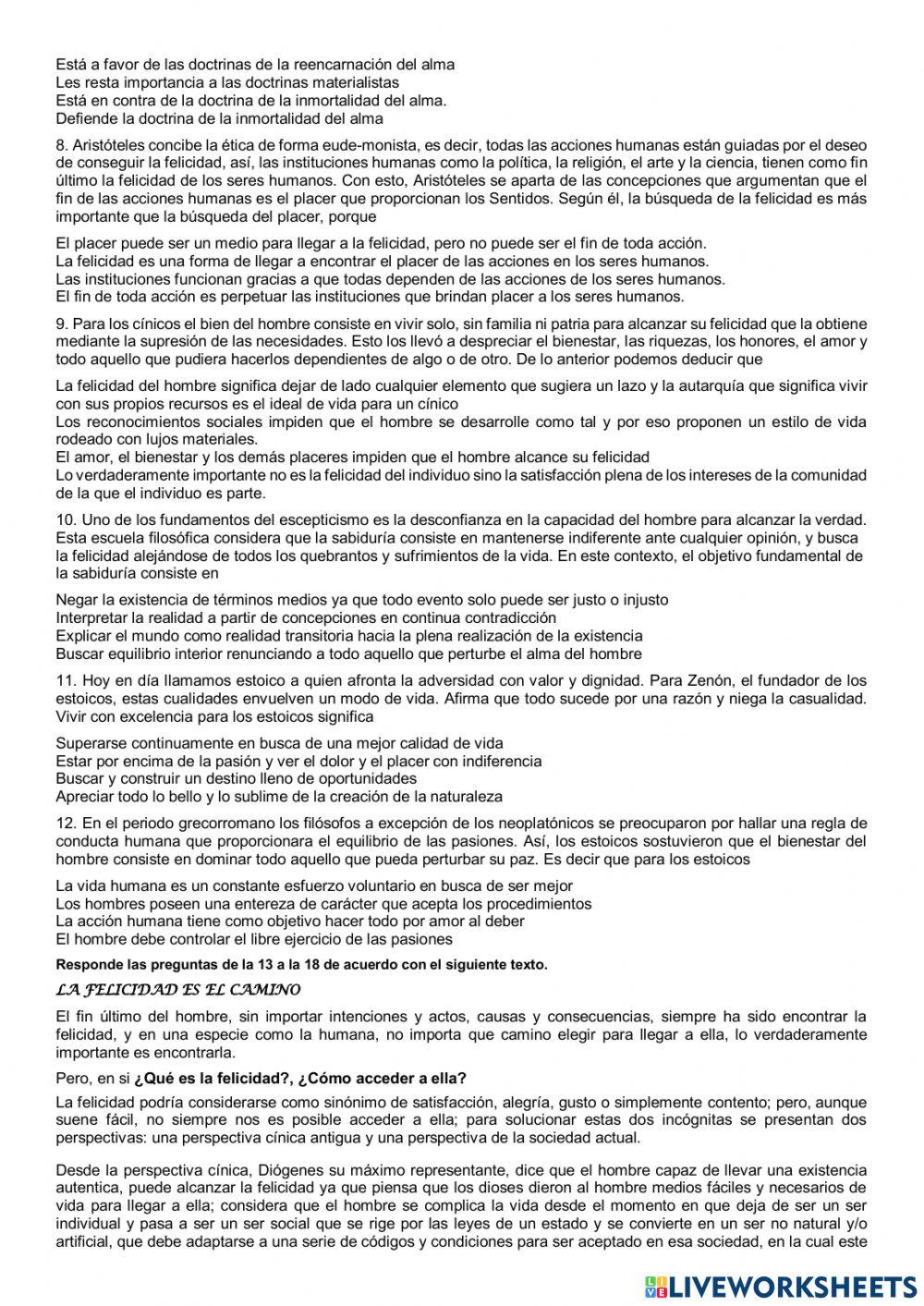 Evaluación filosofía helenística