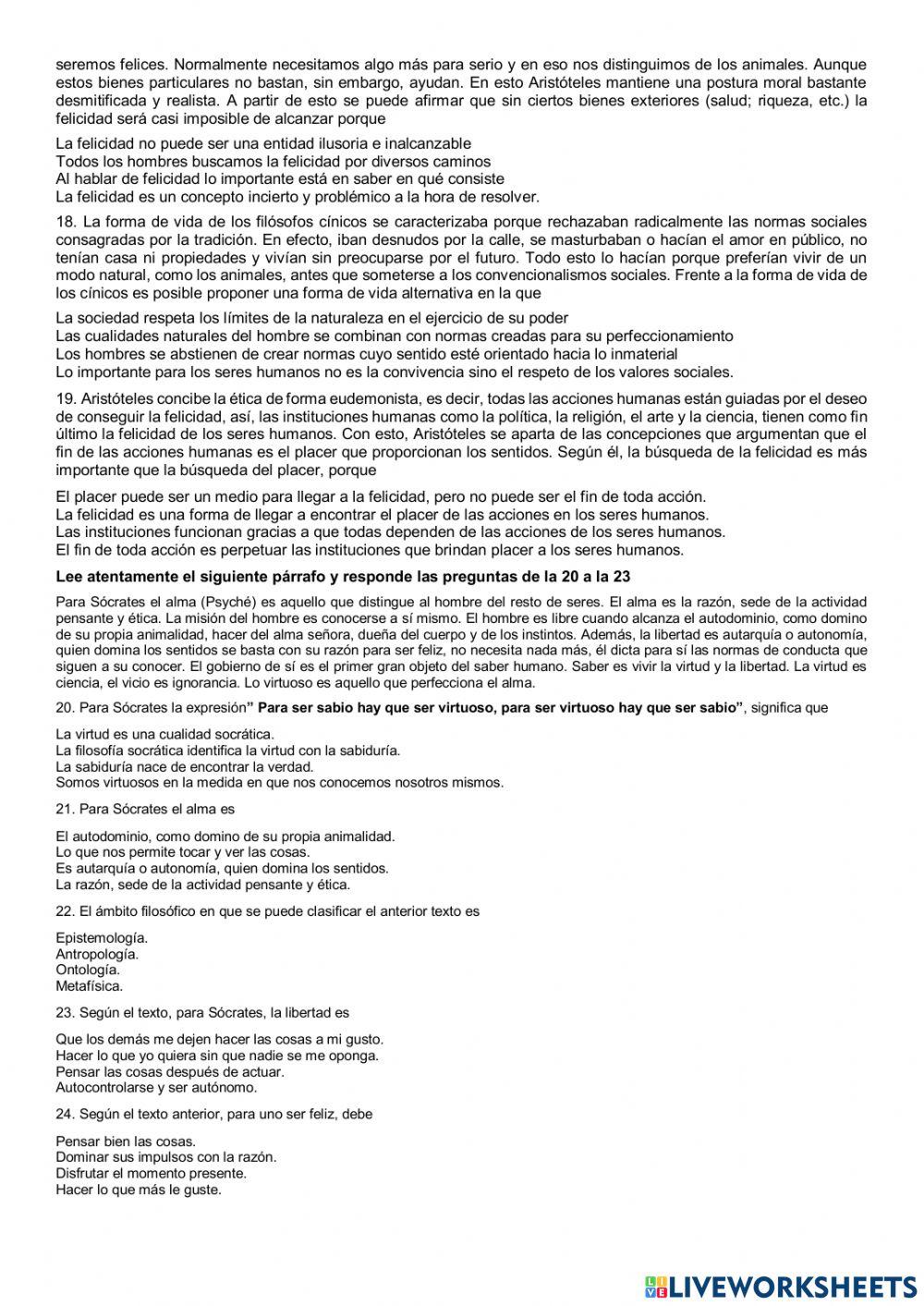 Evaluación filosofía helenística