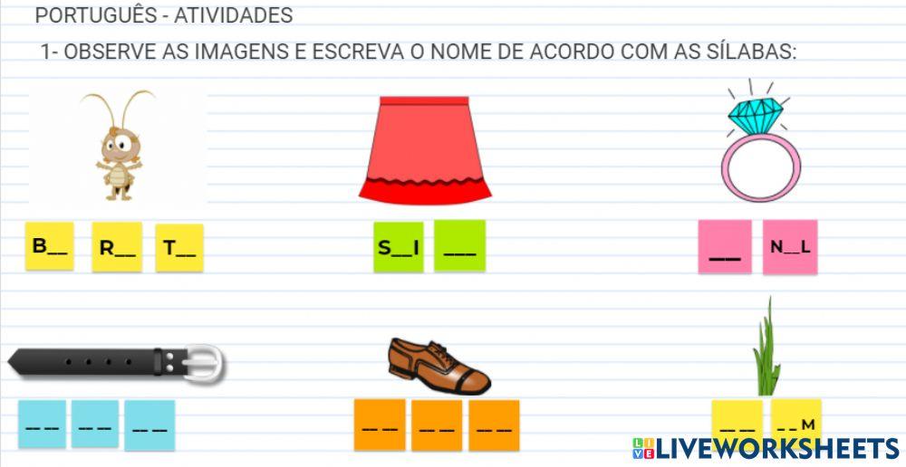 Complete as palavras