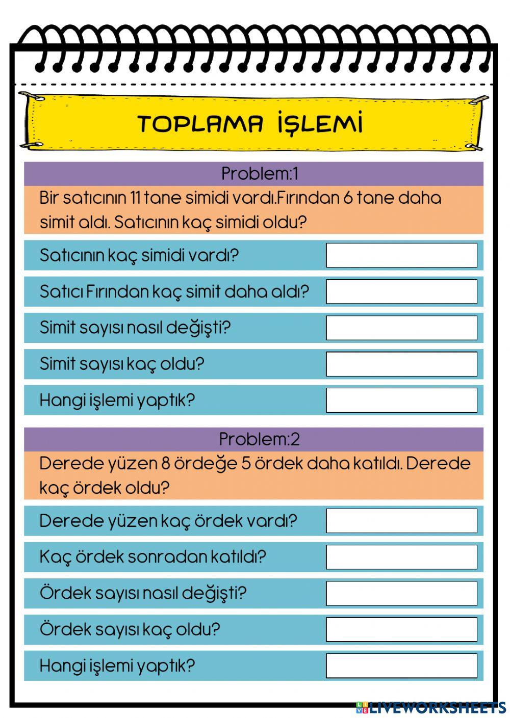 Toplama İşlemi-Problem Çözme