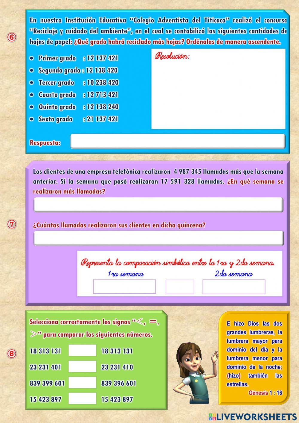 Comparación de números de más de seis cifras