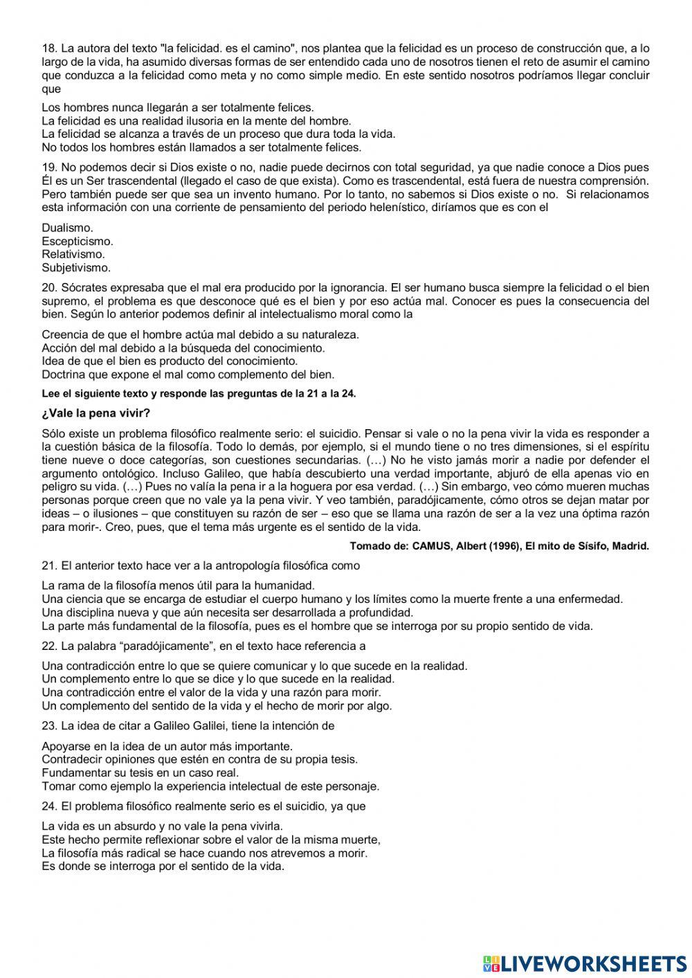 Evaluación filosofía antigua