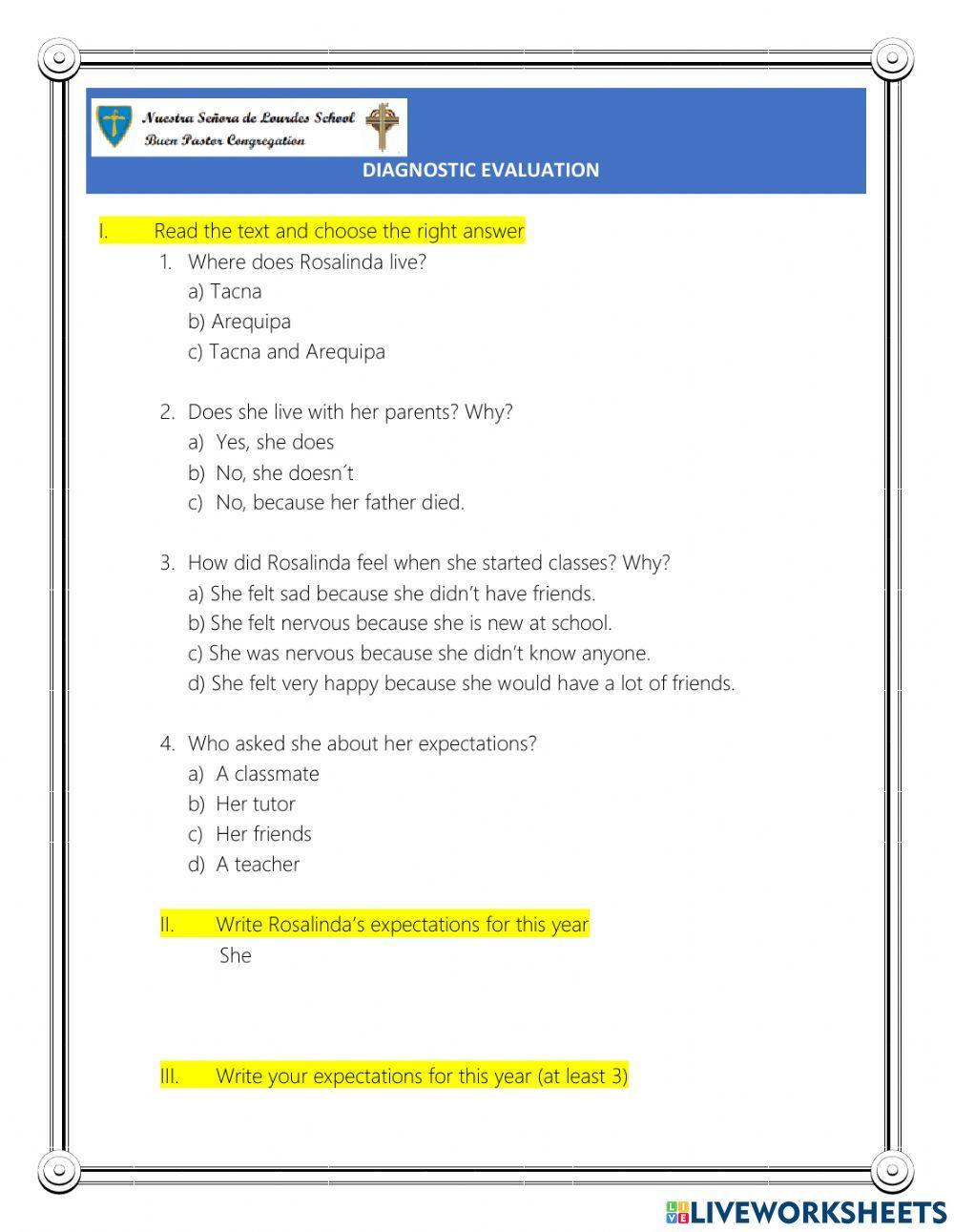 ACTIVITY 2 (DIAGNOSTIC EVALUATION- THIRD GRADE)