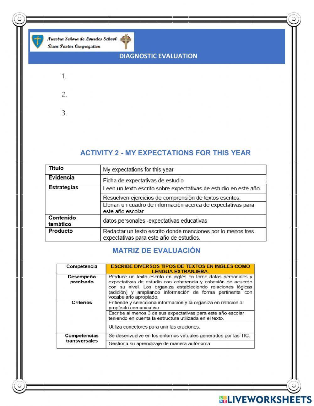 ACTIVITY 2 (DIAGNOSTIC EVALUATION- THIRD GRADE)