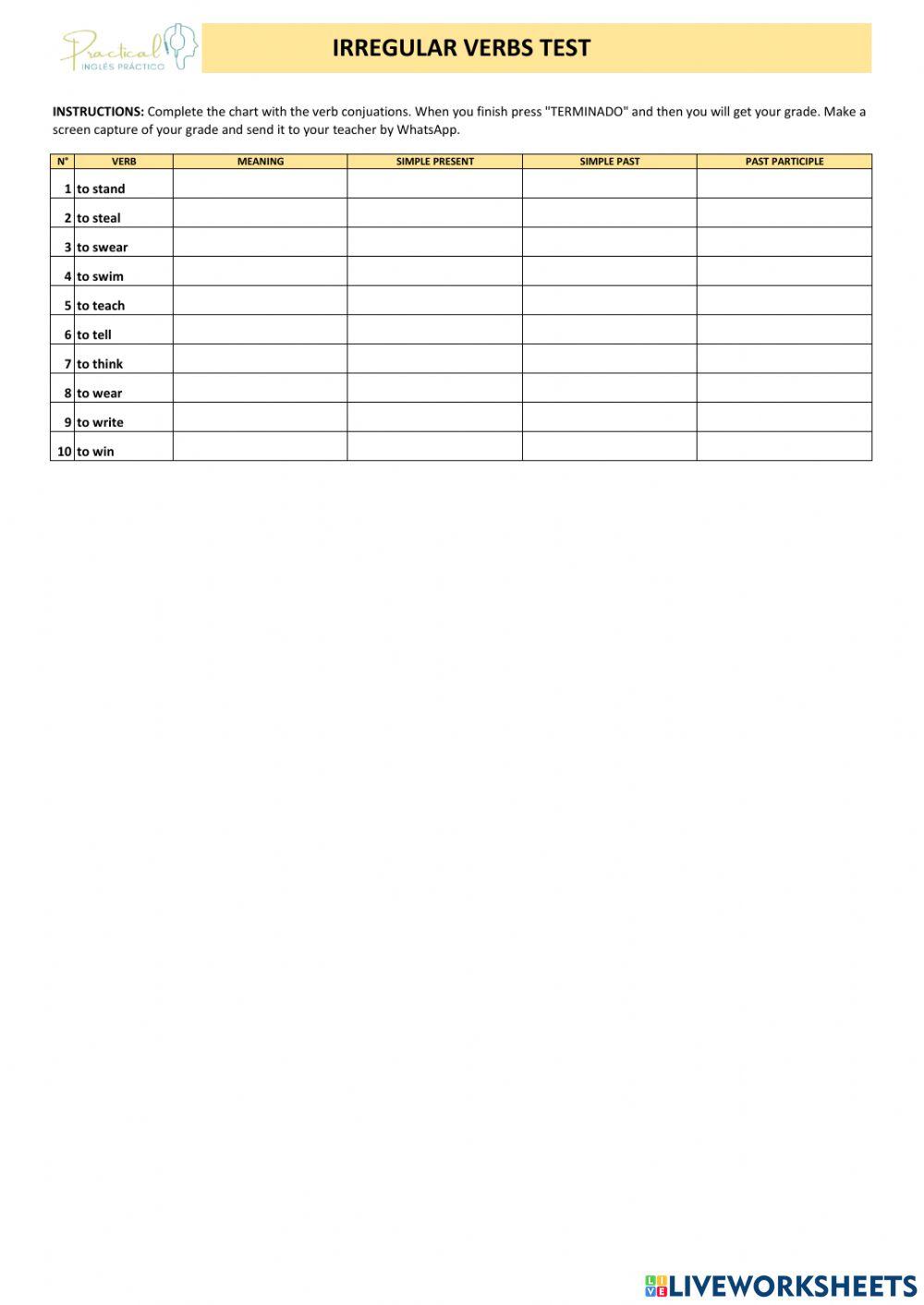 Irregular verbs test 5