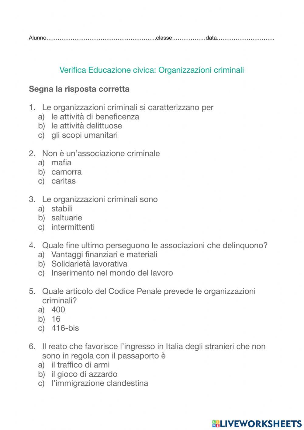 Criminalità organizzata Criminalità organizzata
