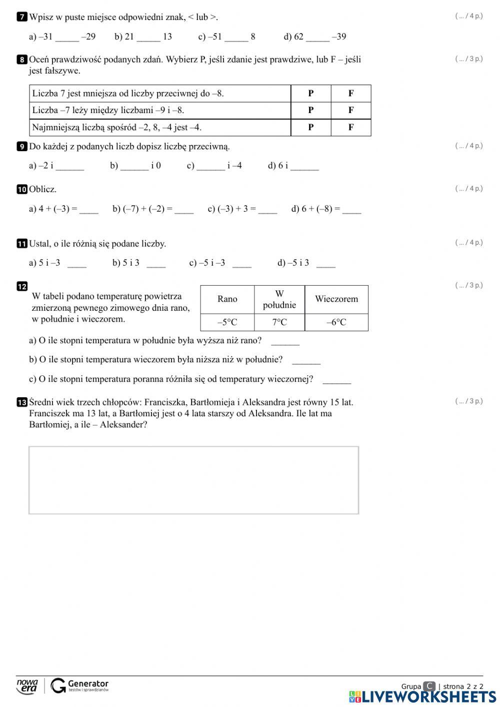 Matematyka I My Klasa 5 Sprawdzian klasa 5A matematyka i my online exercise for | Live Worksheets