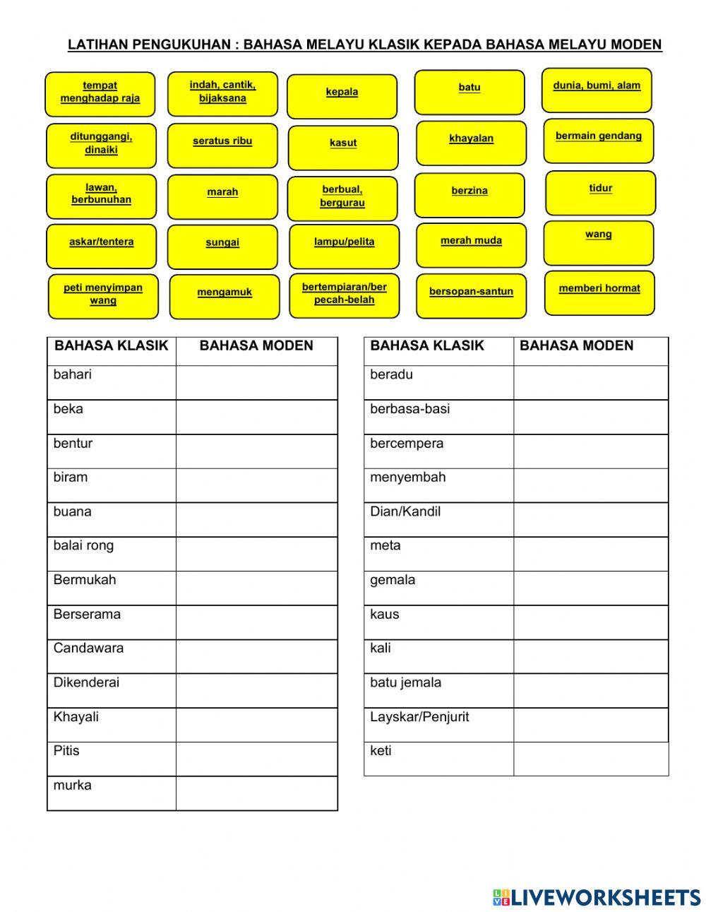 Latihan bahasa melayu standard
