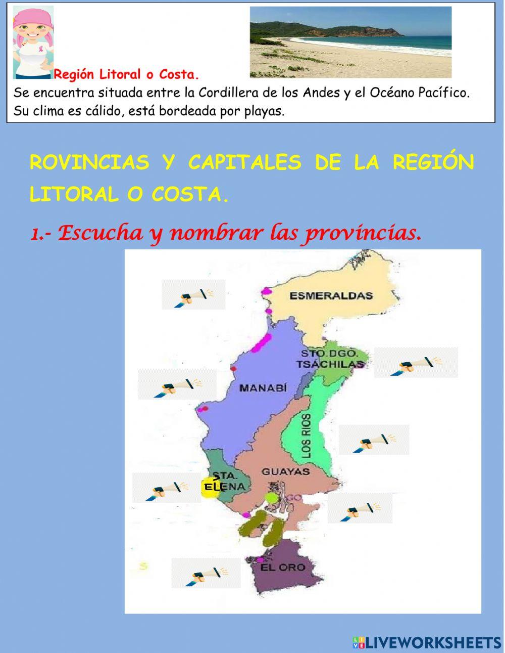 Provincias y capitales de la costa