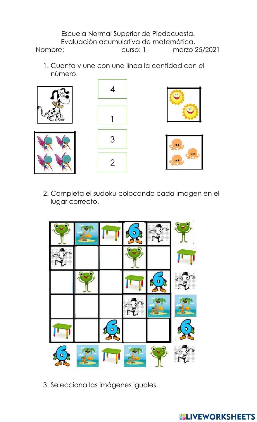Evaluación acumulativa Matemática primer periodo.