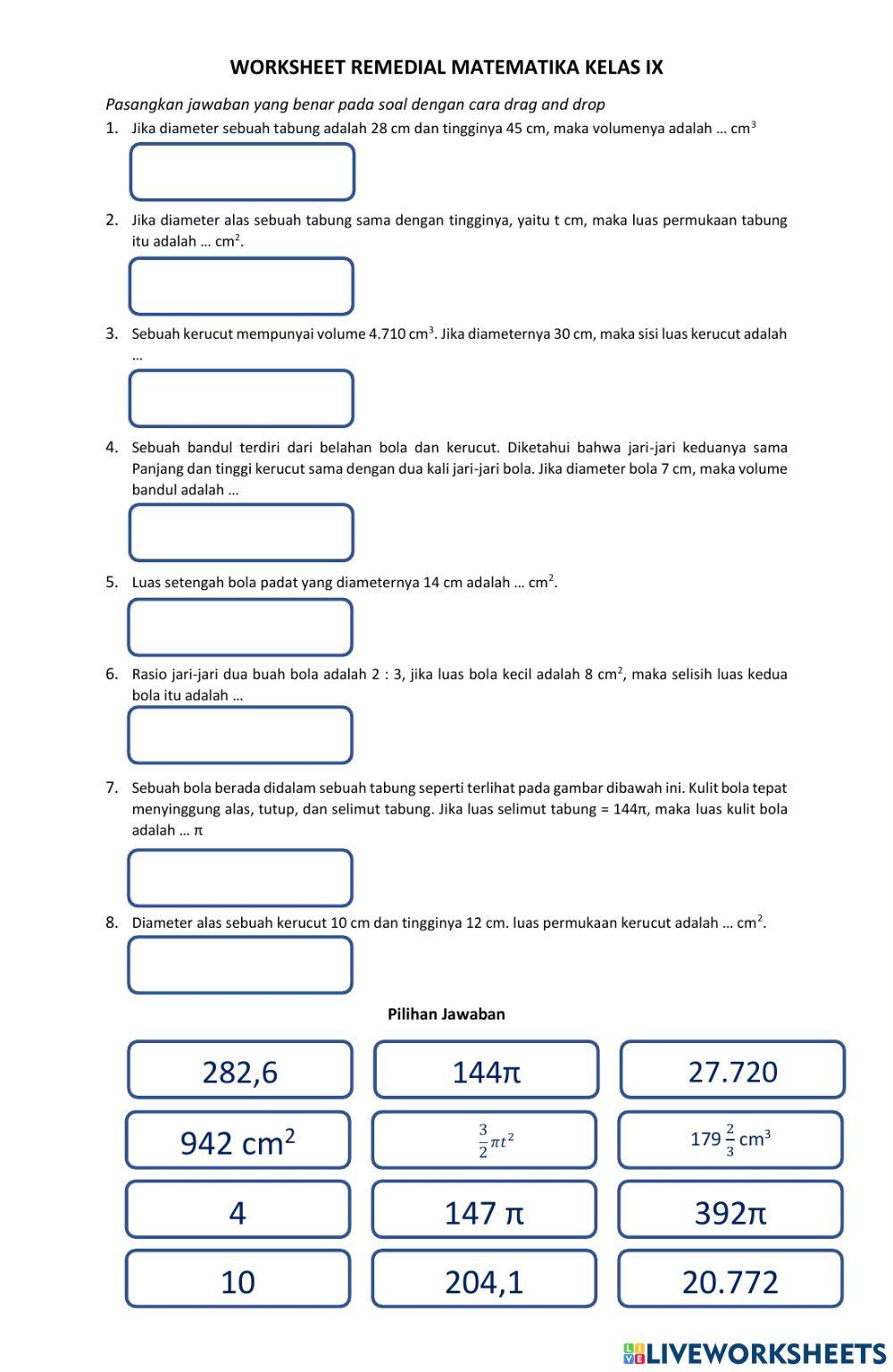 Worksheet Remedial Matematika Kelas IX