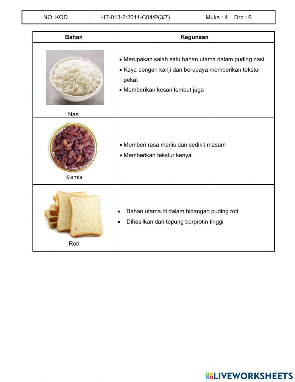 Bahan – bahan mise en place puding