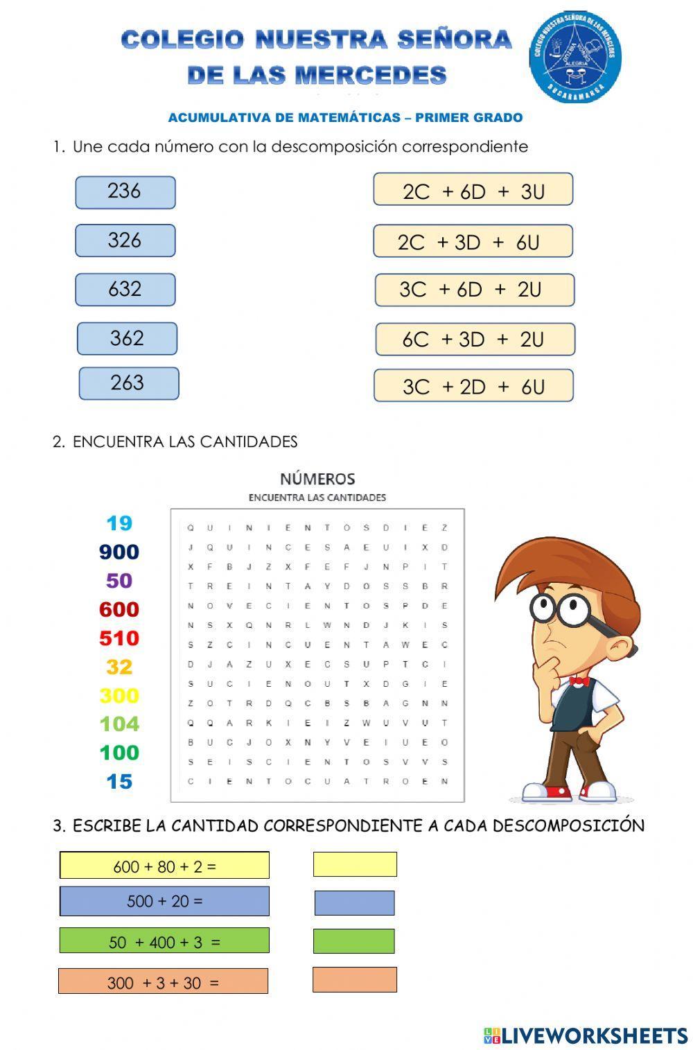 PRIMERA ACUMULATIVA DE MATEMATICAS - GRADO PRIMERO