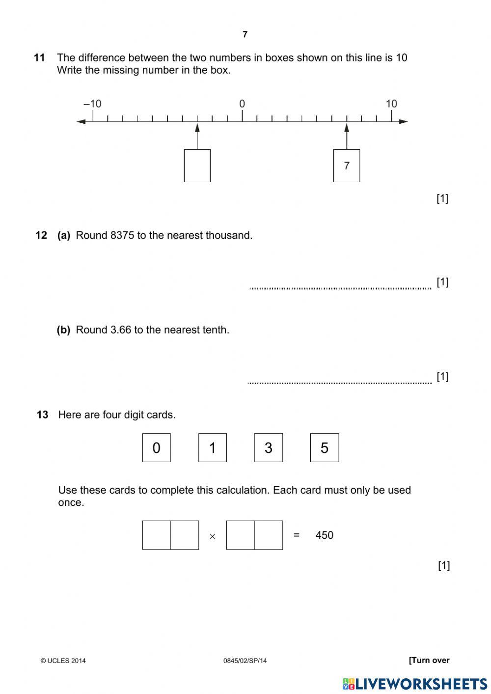 Math Checkpoint paper 2 worksheet | Live Worksheets