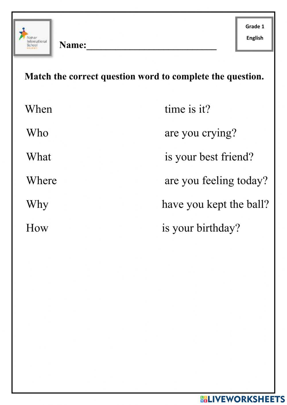 Grade1-Question Words