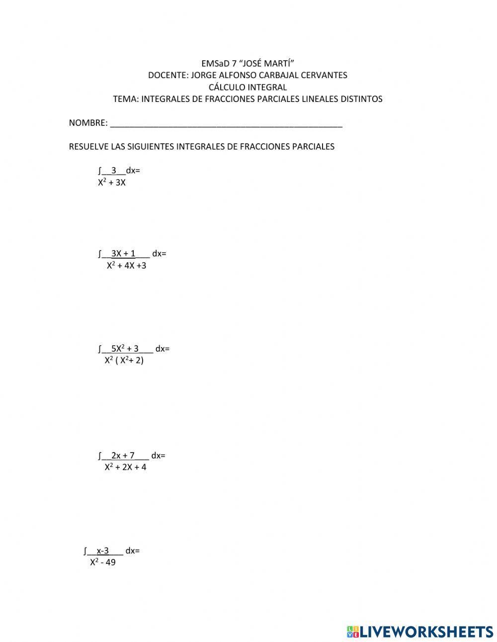 Integrales de fracciones parciales