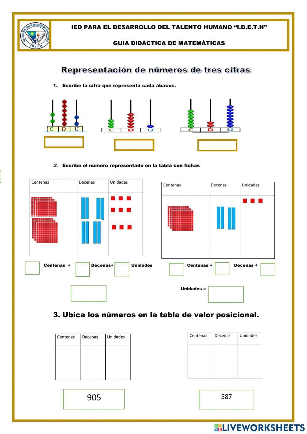 Representación de números de tres cifras