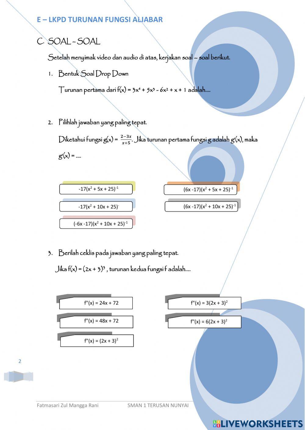 LKPD Turunan Fungsi Aljabar
