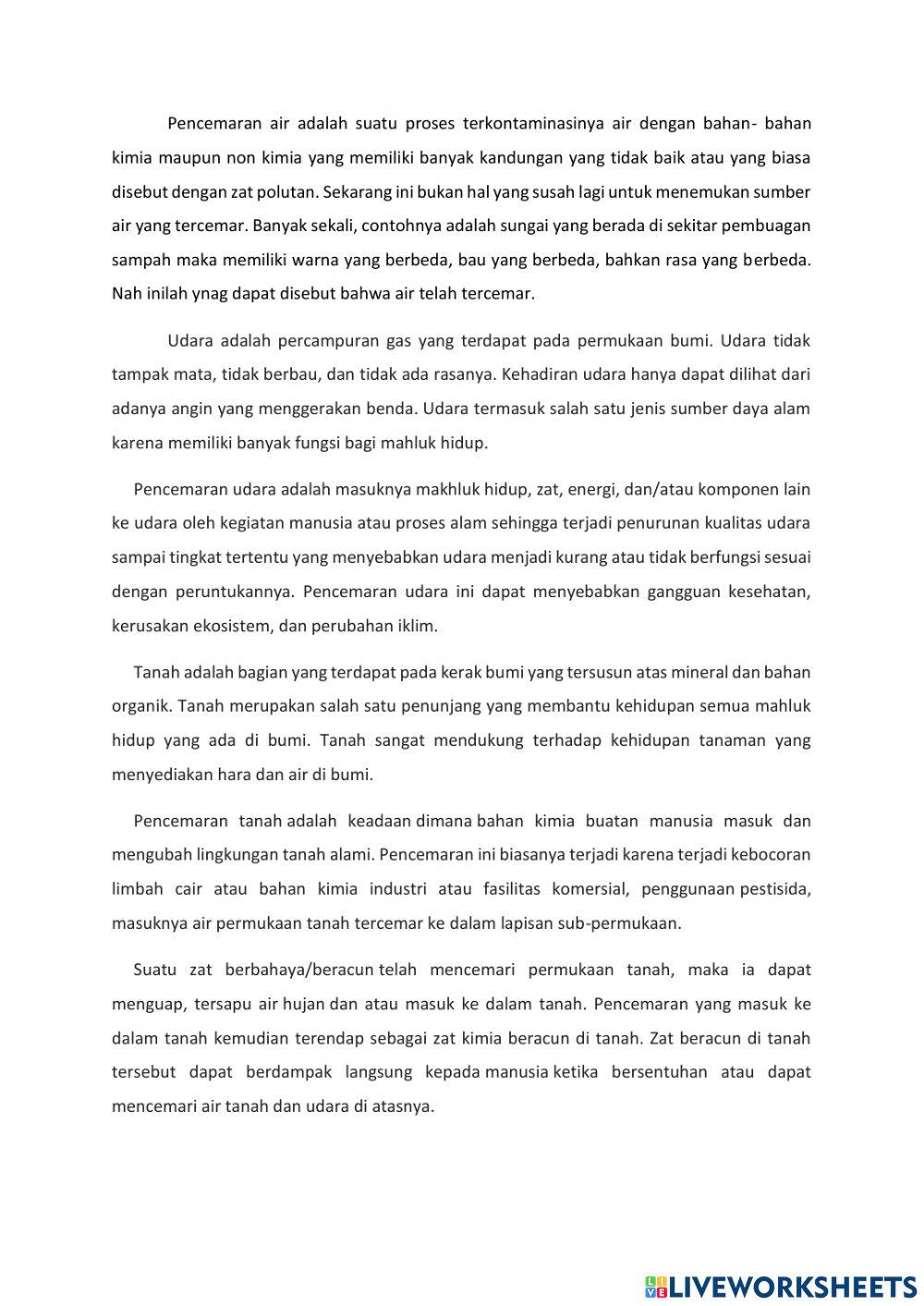 Pencemaran Air, Tanah dan Udara